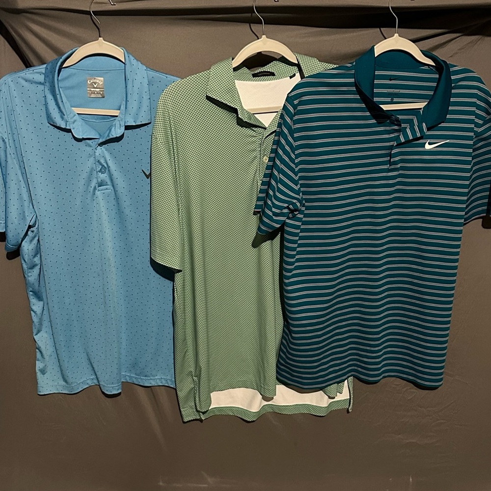 Lot of 3 men’s size large golf shirts. Nike and Callaway